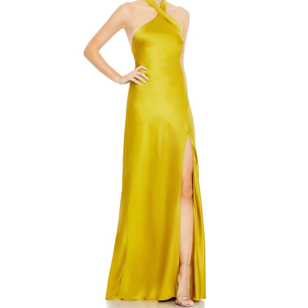Mac Duggal Chartreuse Halter Neck Gown - NEW WITH TAGS
